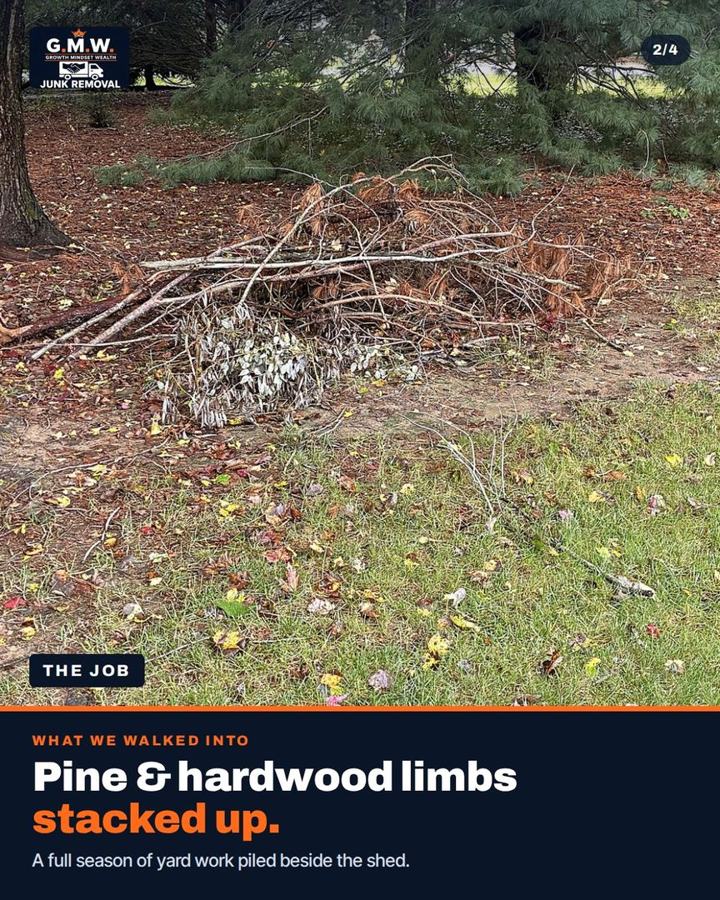 The job: pine and hardwood limbs stacked up