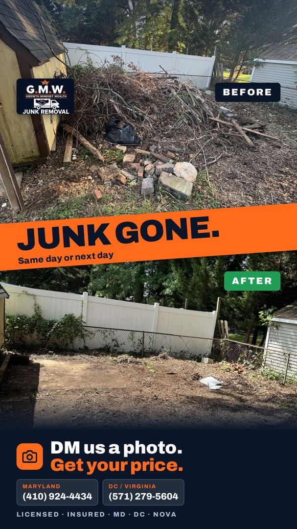 Backyard junk gone, before and after
